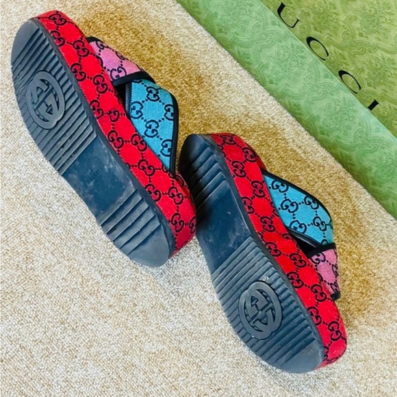 Gucci Angelina GG Logo Multicolor Slides Sandals EU 36.5 US 6.5-7 - Picture 8 of 8